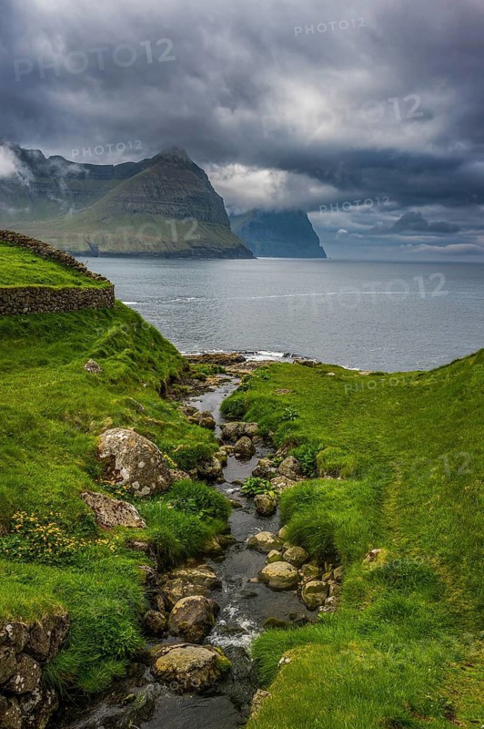 Huge fjord landscape in Vidoy, Faroe islands, Denmark
