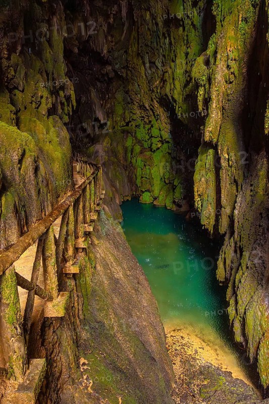 Interior of the Iris Grotto at the Cola de Caballo Waterfall in the Monasterio de Piedra Natural Park, Aragon