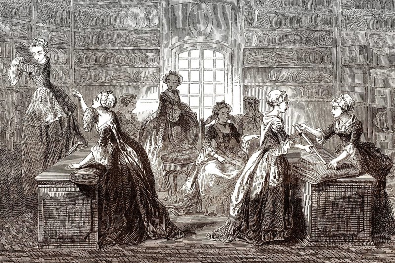 Frauen in einer französischen Boutique, 18. Jahrhundert