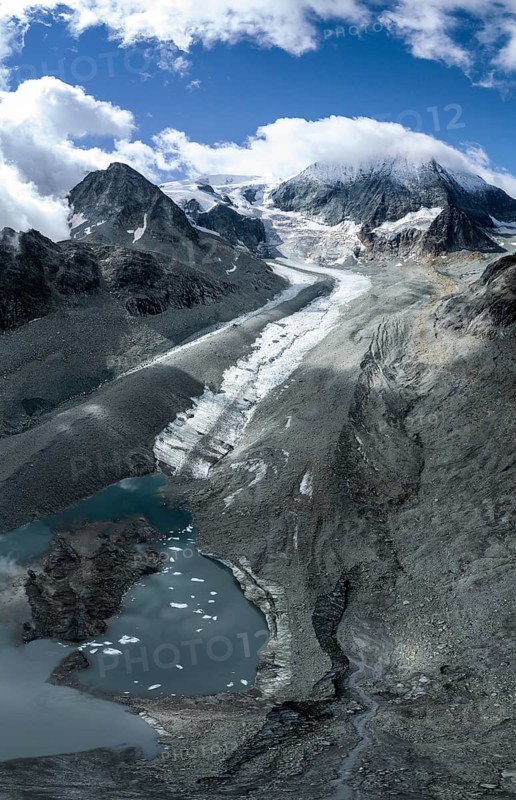 Aerial view, mountain landscape with glacier Glacier de Cheilon and summit Mont Blanc de Cheilon, Valais, Western Alps, Switzerland