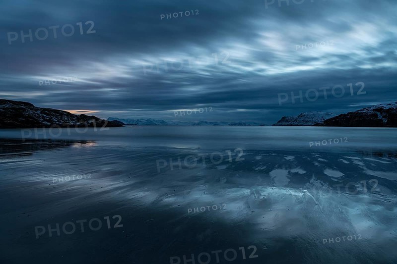 Evening in a sandy bay on the Norwegian European Sea, Söröya, Finnmark, November 2018