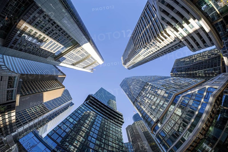 The skyscrapers of Frankfurt's skyline rise far into the sky, Frankfurt am Main, Hesse, Germany