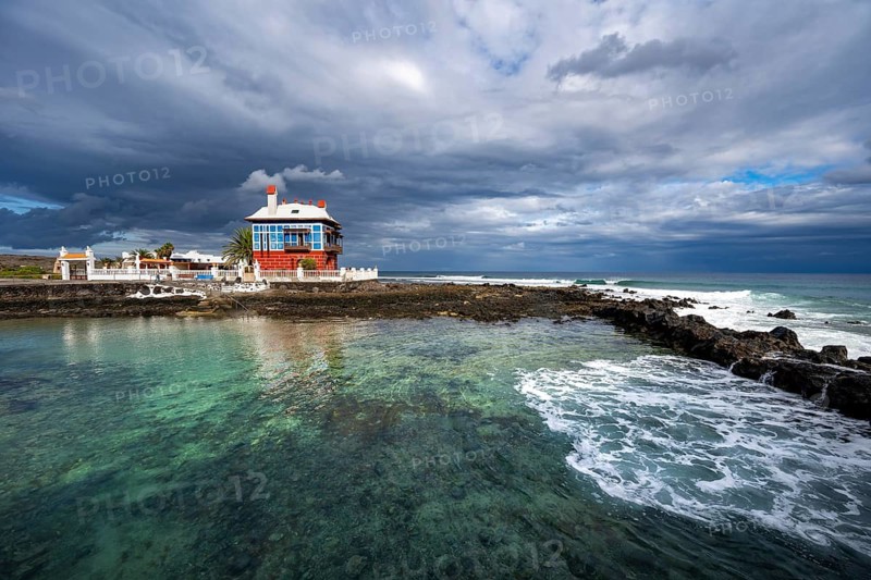 The Blue House, Casa Juanita, on the coast, Arrieta, Lanzarote, Canary Islands, Spain