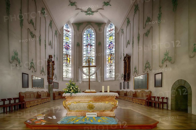 Interior view, choir room, altar, St. Stephen's Protestant Church, Lindau, Bavaria, Lake Constance, Germany