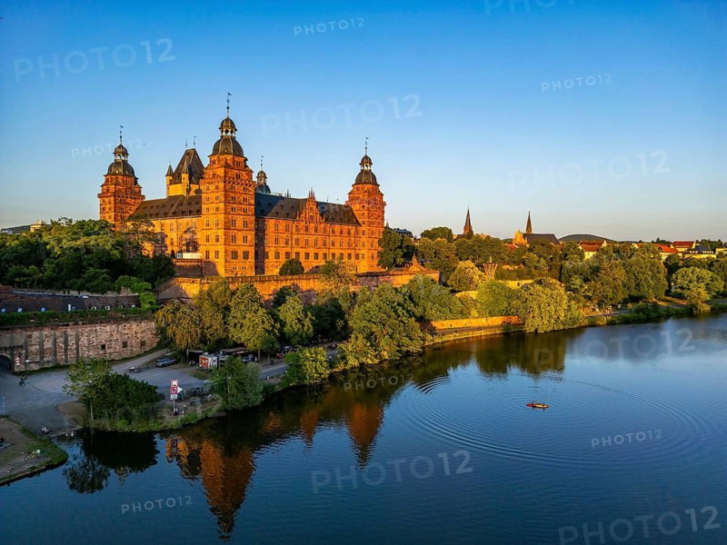 Aerial view, drone photo: Johannisburg Castle and Palace Terrace over the Main, Aschaffenburg, Lower Franconia, Bavaria, Germany
