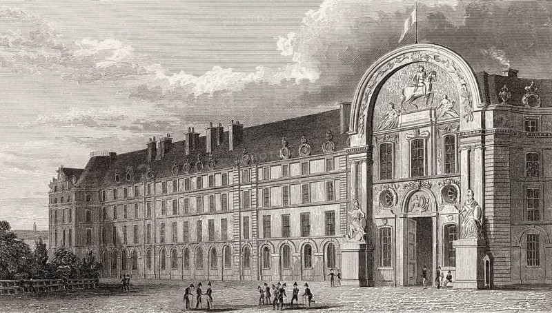 Hôtel national des Invalides, Paris, antique steel engraved print, 1831