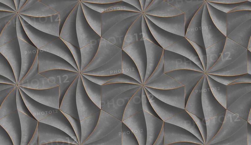 3D expensive wallpaper of architectural modules is black and brown with red gold frayed edges. Realistic seamless texture of high quality