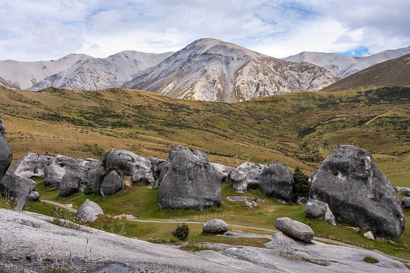 Limestone cliffs on Castle Hill (Kura Tawhiti) . Castle Hill, Canterbury South Island, New Zealand