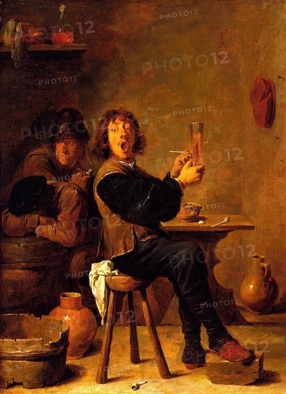 The Smoker (c. 1640), painting by David Teniers (baptised 15 December 1610 in Antwerp, died 25 April 1690 in Brussels), Flemish painter, draughtsman and curator. He was an innovator in a variety of genres such as history painting, genre painting, landscape, portrait and still life. He is most remembered today as the leading Flemish genre painter of his time, reproduction from a 17th century painting. Authentic, file restored for optimal use, exact date of original unknown