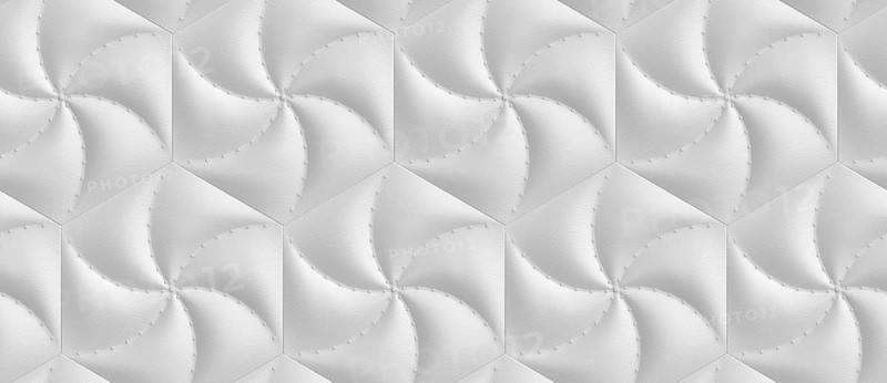 3D Wallpaper imitation brown soft panels hexagons upholstered in leather and decorative nails High quality seamless realistic texture