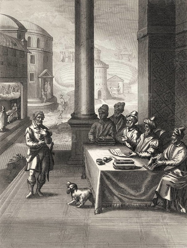 Jesus Christ is falsely accused, New Testament, steel engraving 1853, digitally restored