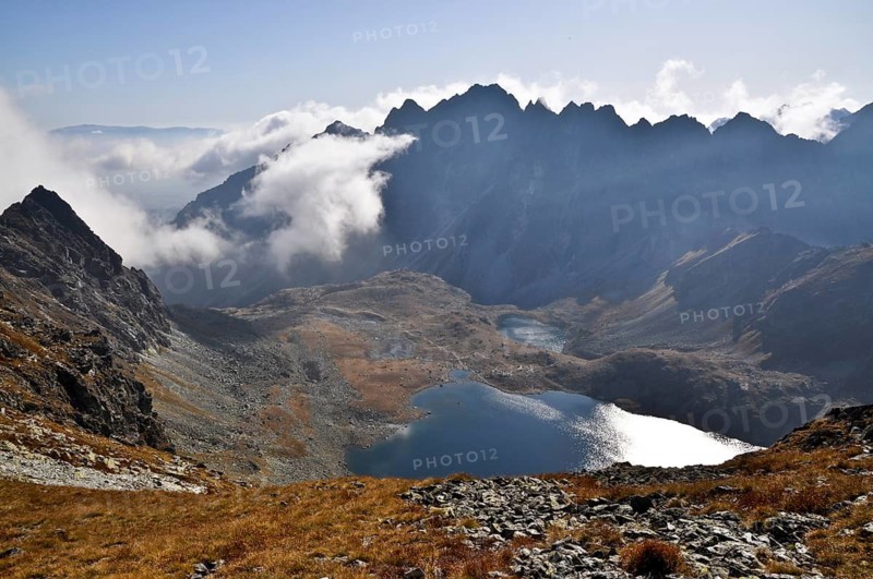 Aerial view at the Tatras mountains with the pond in Poland