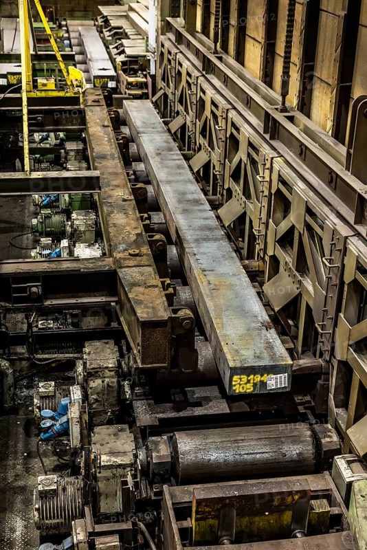 ThyssenKrupp hot rolling mill, slab just in front of the furnace is used, Hohenlimburg, Hagen, North Rhine-Westphalia, Germany