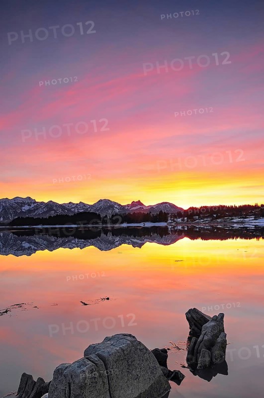 Sunset at Forggensee near Füssen in the Allgäu, Bavaria, Germany