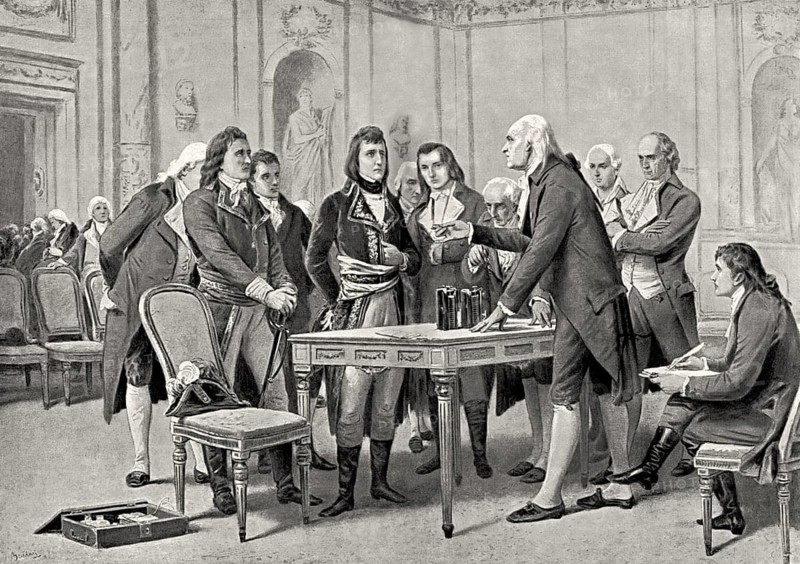 Volta explains the principle of the electric column to Napoleon Bonaparte in 1801