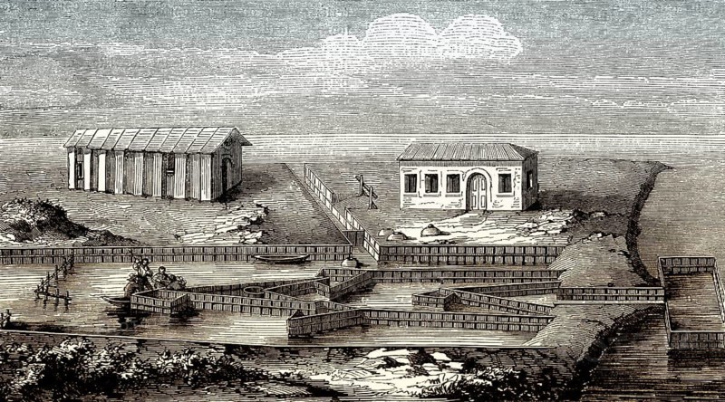 Fish basins of Comacchio, eel-fishing basins called lavorieri, Emilia-Romagna, Italy, 19th century