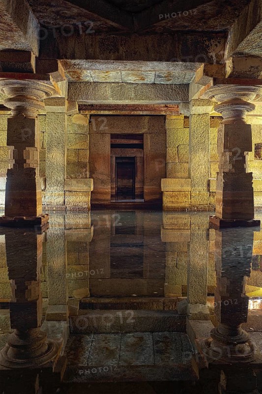 Underground temple, flooded with water in Hampi, Karnataka, India