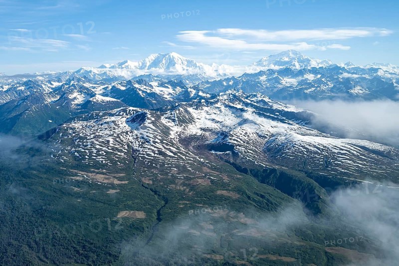 Mt Foraker and Mt Denali or Mount McKinley, aerial view, Alaska Range, Denali National Park, Alaska, USA