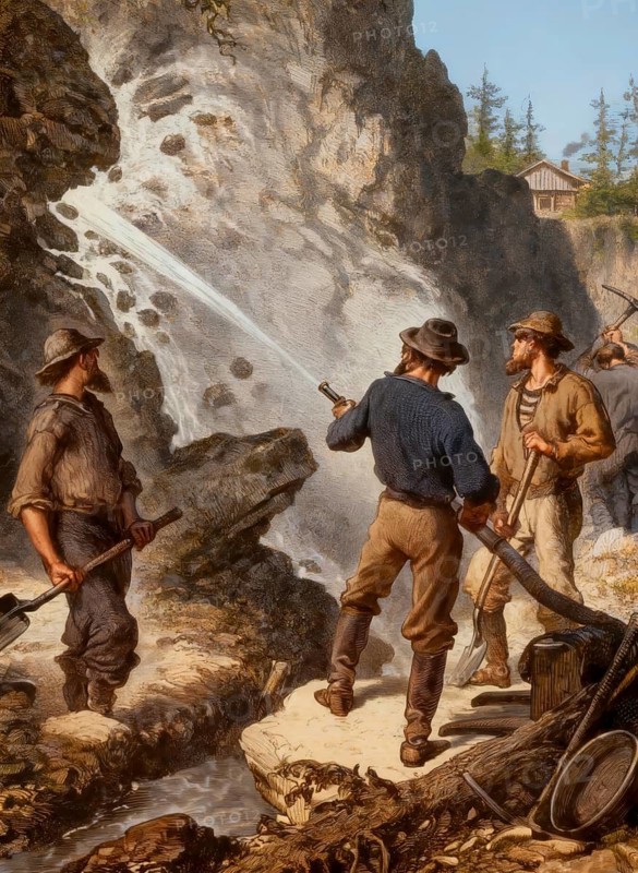 Historical Gold mining, fracking, gold diggers in the 19th century