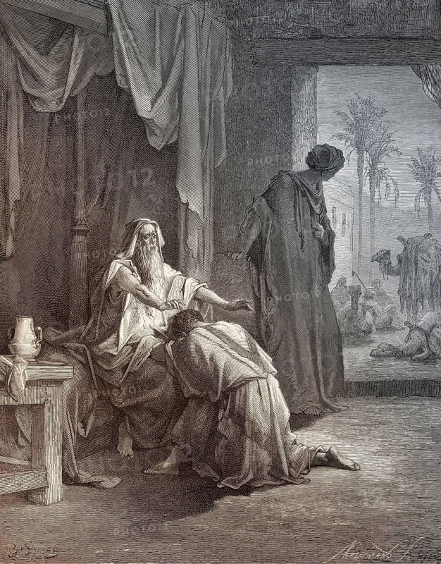 Isaac Blesses Jacob, woodcut by Gustave Doré