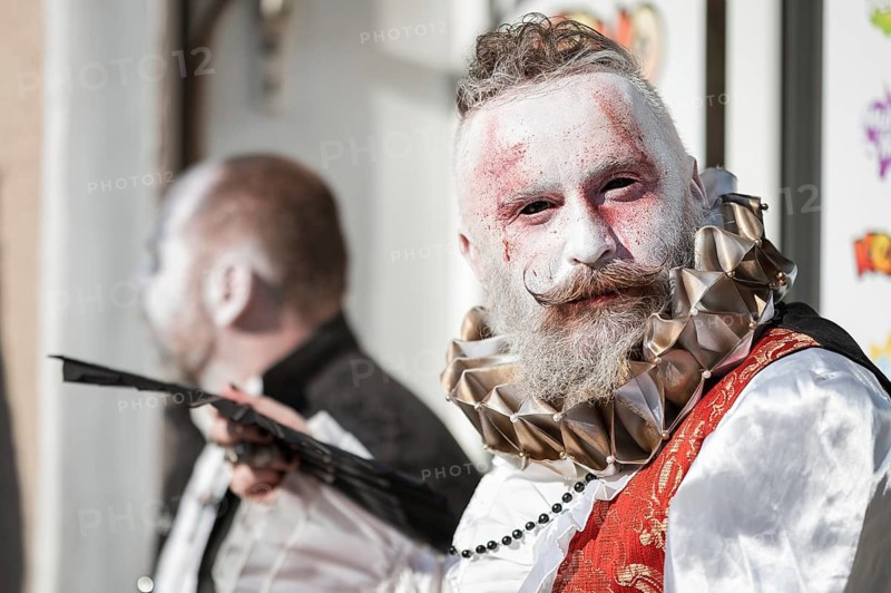 BOLKOW, POLAND - JULY 14, 2023: An unidentified participants of the Castle Party on the street in town. Castle Party is a dark independent festival.