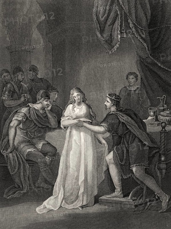 Vortigern, König der Briten, und seine Frau Rowena, Tochter des angelsächsischen Häuptlings Hengist, britische Legende, 5.