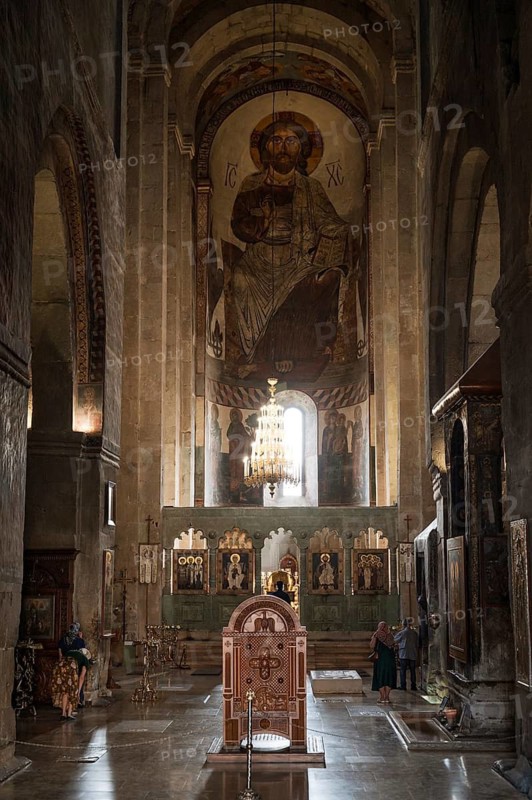 MTSKHETA, GEORGIA - AUGUST 19, 2023: Interior fameous Svetitskhoveli Cathedral