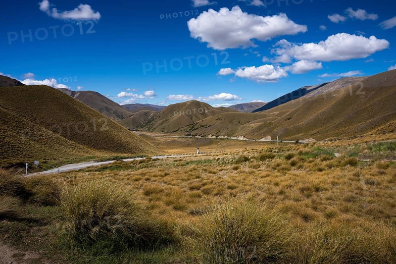 Landscape in New Zealand. Lindis Pass Tarras Road at Lindis Pass, Otago, South Island, New Zealand