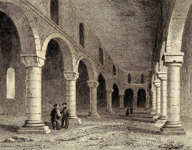 Chapel in the White Tower of the Tower of London, portico, visitor, interior, architecture, Norman period, England, Great Britain, steel engraving, historical illustration 1842