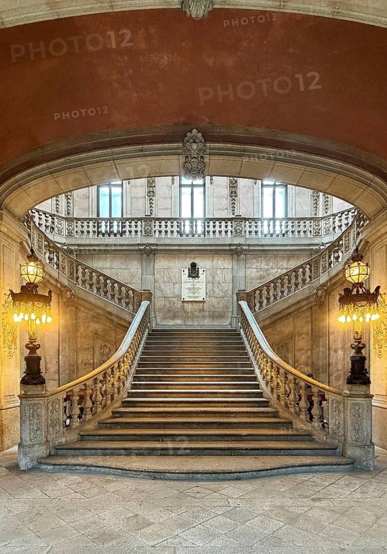 Palácio da Bolsa, magnificent staircase in the stock exchange in neoclassical style, UNESCO World Heritage Site, Porto, Portugal