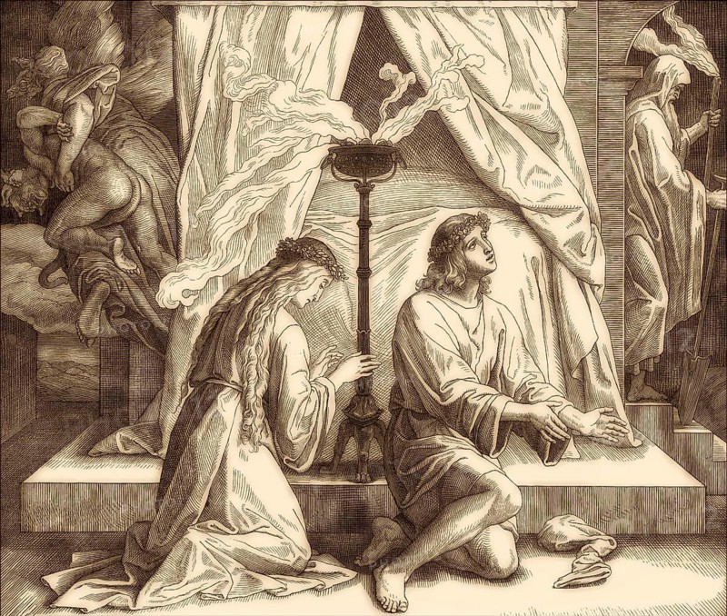 Tobias and Sara Pray, Old Testament, by Julius Schnorr von Carolsfeld