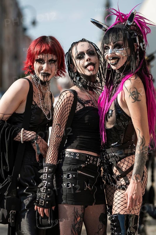 BOLKOW, POLAND - JULY 14, 2023: An unidentified participants of the Castle Party on the street in town. Castle Party is a dark independent festival.