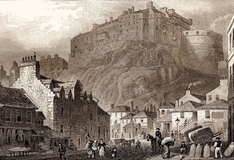 Edinburgh castle from the Vennel, Scotland, 19th century, from Modern Athens by Th. H. Shepherd