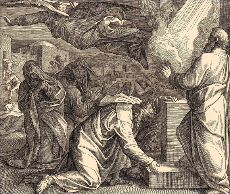 The destroying angel killing the inhabitants of Jerusalem, Old Testament, by Julius Schnorr von Carolsfeld