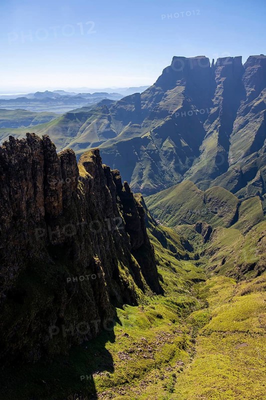 Impressive mountains and cliffs of the Drakensberg Mountains, Sentinel Hiking Trail, Drakensberg Mountains, KwaZulu-Natal, South Africa