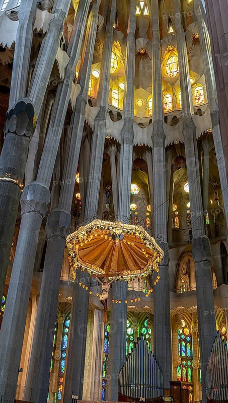 Interior of the Sagrada Família, Church of the Atonement of the Holy Family, architect Antoni Gaudí, Barcelona, Catalonia, Spain