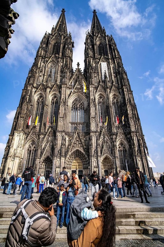 Cologne Cathedral, view of the west façade, on the north tower one of the rare occasions almost without scaffolding on the towers, Cologne, Germany