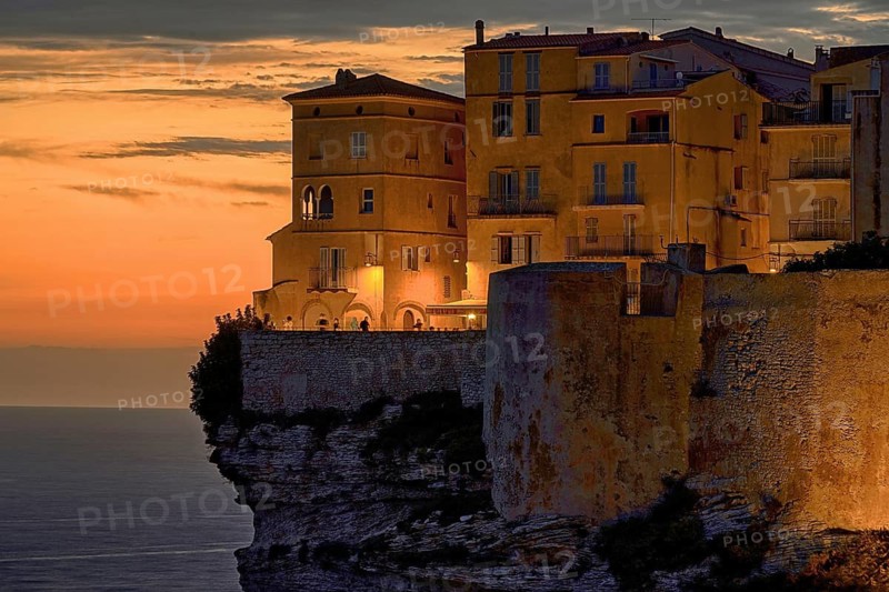 Europe, France, Corsica, Bonifacio at blue hour, sunset, Bonifacio, Corsica, France