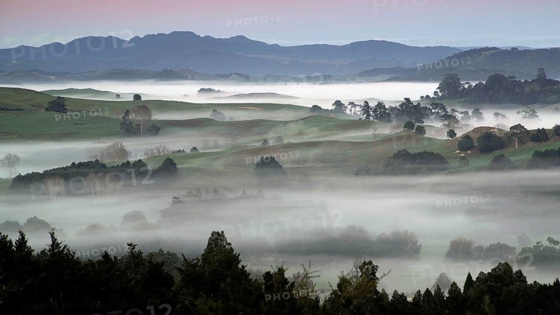 New Zealand, North Island in fog, landscape, fog, mountains, North Island, New Zealand