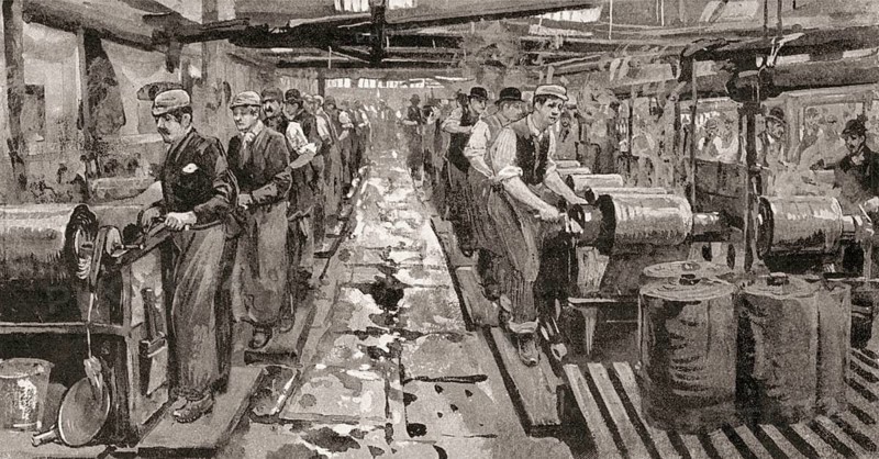 Dye house in Messrs Worrall's works mill factory workshop, cotton industry, Manchester, England, UK, 19th century