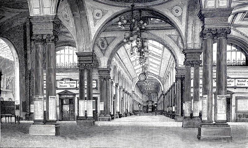 Station hall in Stuttgart, 1890, Baden-Württemberg, Germany, illustration, reproduction from a model from the 19th century. Authentic, file restored for optimal use, exact date of submission unknown, historical