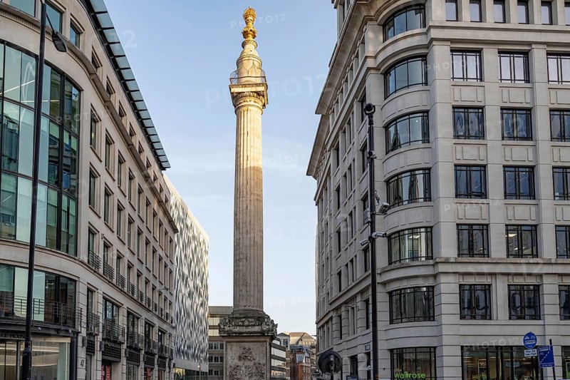 London, UK. February 25th 2026. Monument to the Great Fire of London in 1666 near London Bridge in central London. The Monument commemorates one of the most significant events in London's history. Standing on the piazza between Fish Street Hill and Monument Street London, UK