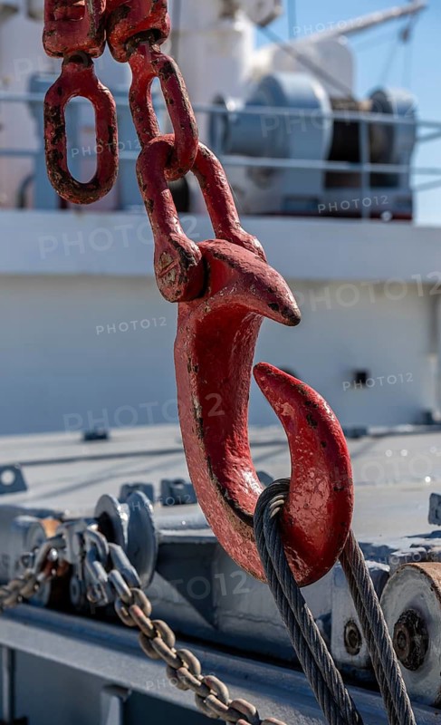 Massive snap hook on the museum ship Cap San Diego, Hamburg, Germany
