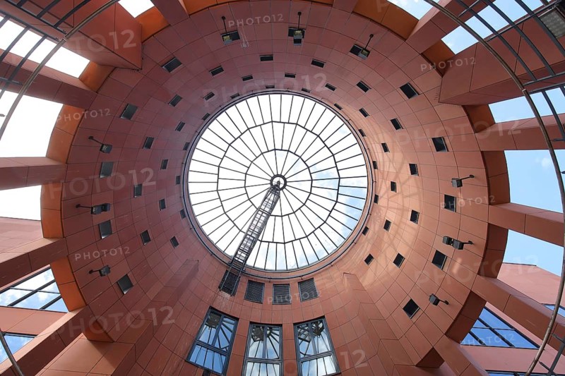 Dome with glass window, looking up, round circle with glass window, modern building, lobby, Palatinate Theatre, Kaiserslautern, Rhineland-Palatinate, Germany