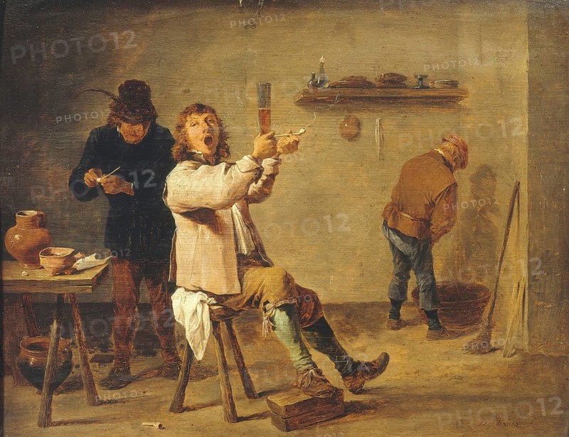 La Chanson à boire, Drinking Song (1630-1690), painting by David Teniers (baptised 15 December 1610 in Antwerp, died 25 April 1690 in Brussels), Flemish painter, draughtsman and curator. He was an innovator in a variety of genres such as history painting, genre painting, landscape, portrait and still life. He is most remembered today as the leading Flemish genre painter of his time, reproduction from a 17th century painting. Authentic, file restored for optimal use, exact date of original unknown