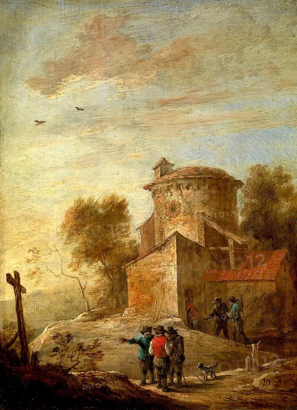 Afternoon, painting by David Teniers (baptised 15 December 1610 in Antwerp, died 25 April 1690 in Brussels), Flemish painter, draughtsman and curator. He was an innovator in a variety of genres such as history painting, genre painting, landscape, portrait and still life. He is most remembered today as the leading Flemish genre painter of his time, reproduction from a 17th century painting. Authentic, file restored for optimal use, exact date of original unknown