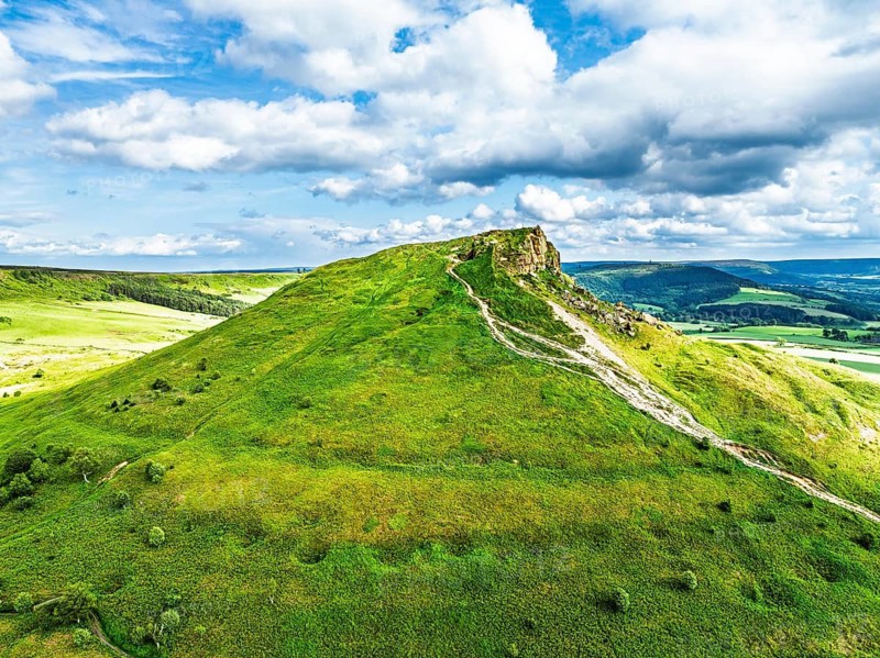 Roseberry Topping from a drone, Great Ayton, Newton, North Yorkshire, England, United Kingdom