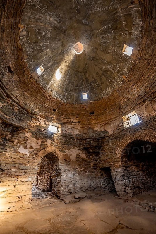 Interior view, interior of the historic caravanserai Tash Rabat from the 15th century, Naryn region, Kyrgyzstan