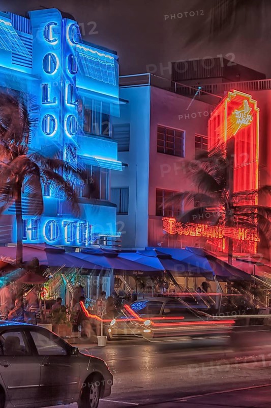 Ocean drive by night, South Beach, Miami, Florida, USA