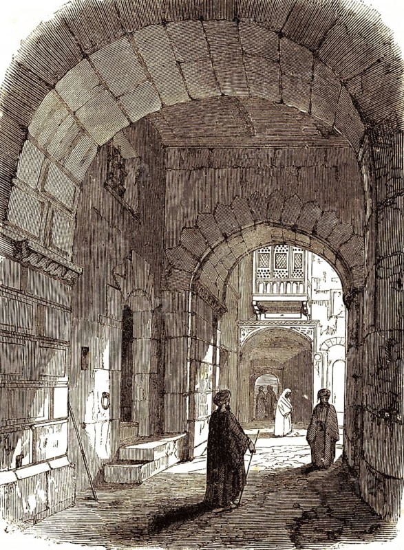 The Staphanus Gate to Jerusalem, Acts of the Apostles, New Testament, Remembrance, Sin, Stoning of Stephen, Passage, Stone Gate, People, Bible, Historical Illustration 1850